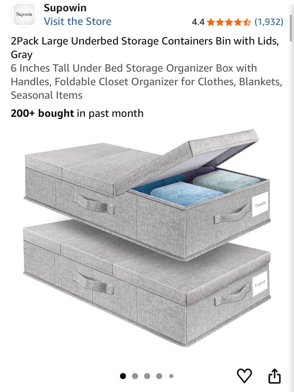 Gray Fabric Underbed Storage Boxes with Lids - Set of 2